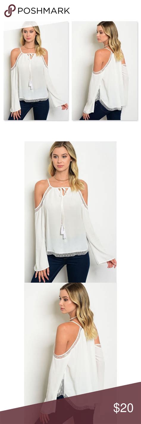 Off White Cold Shoulder Top W Mesh Accents White Cold Shoulder Top