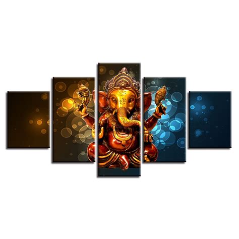 Modular Poster Pictures Framework 5 Pieces Elephant Trunk God Ganesha Canvas Paintings Decor