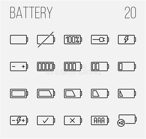 Set Of Battery Icons In Modern Thin Line Style Stock Vector