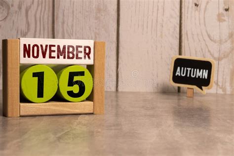 15 November On Wooden Grey Cubes Calendar Cube Date 15 November Stock