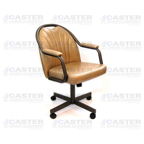 Casual Rolling Caster Dining Chair With Upholstered Arms And Buff