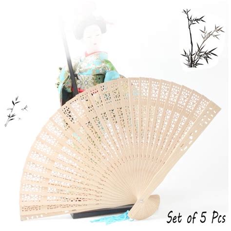 Xxxxx Set Of 5 Classic Wooden Asian Hand Fan With Random Color Tassel
