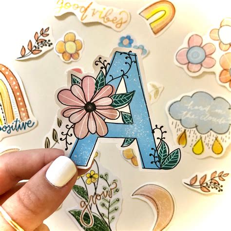 Floral Boho Personalized Custom Initial Sticker Etsy
