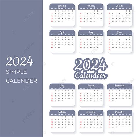 Calendário 2024 Vetor Inglês Modelo Para Download Gratuito No Pngtree