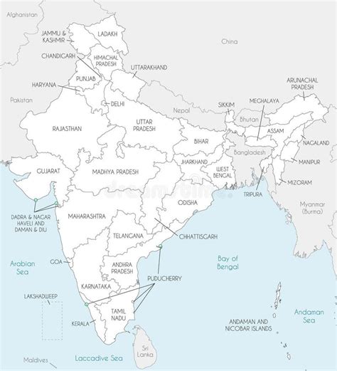 Vector Map Of India With States And Territories And Administrative