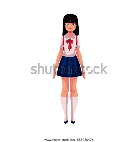 Japanese Teenage Schoolgirl In Typical Uniform Wearing Short Skirt And
