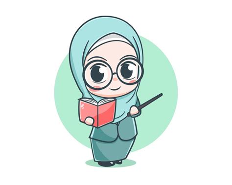 Cute Female Muslim Teacher Cartoon Character 8893382 Vector Art At Vecteezy