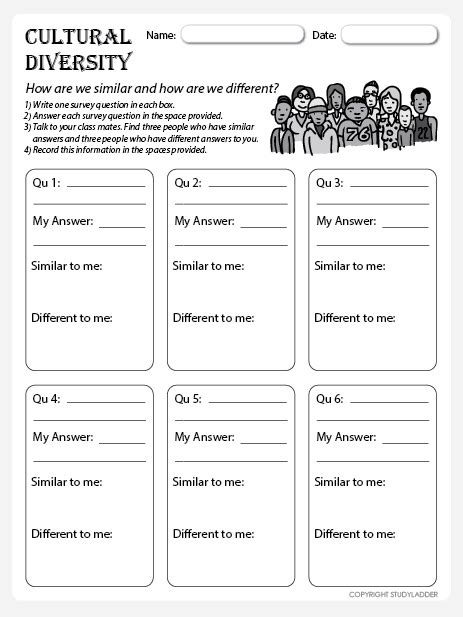 Cultural Diversity Survey Sheet Studyladder Interactive Learning Games