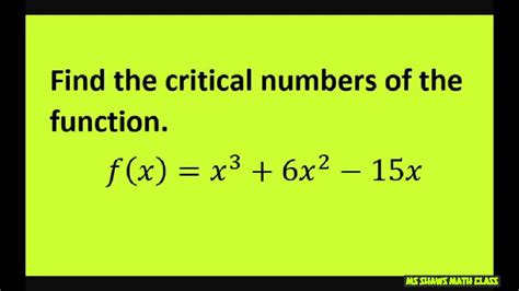 Critical Numbers Of A Function Worksheet