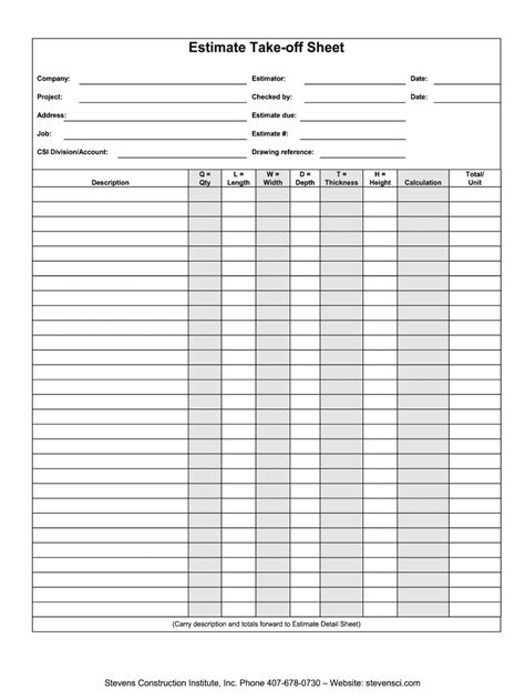 Take Off Sheet Example Pdf Fill And Sign Printable Template Online Us Legal Forms