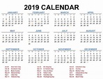 2019 Printable Calendar Templates - PDF Excel Word - Free Calendars & Letter Templates - 2020 ...