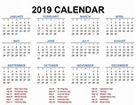 2019 Printable Calendar Templates - PDF Excel Word - Free Calendars ...