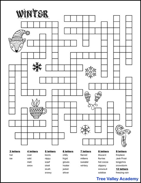 Winter Fill In Word Puzzles For Kids Tree Valley Academy