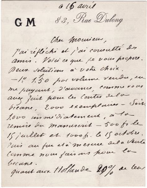 MAUPASSANT Lettre autographe signée les Contes de la Bécasse by Guy de