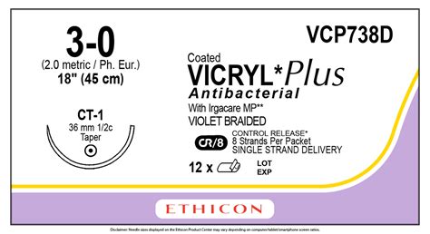 Ethicon Vcp738d Coated Vicryl Plus Antibacterial Polyglactin 910 Suture