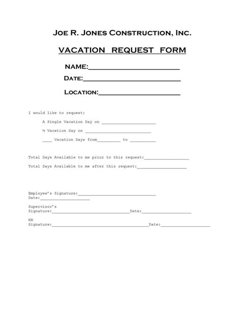 Free Simple Vacation Request Form Printable Printable Forms Free Online