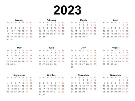 O Layout Do Calendário Para A Semana De 2023 Começa A Partir De Segunda