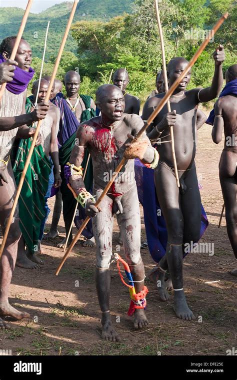 el donga stick fighters tribu surma tulgit valle del río omo etiopía fotografía de stock alamy
