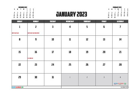 Calendar For Jan Calendar With Federal Holidays