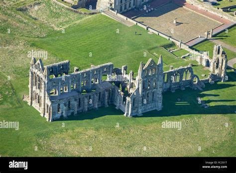 An Aerial View Of The Ruined Whitby Abbey North Yorkshire Stock Photo