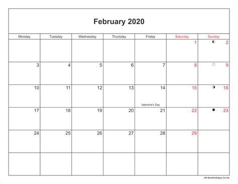 2020 Printable February Calendar Calendar Templates