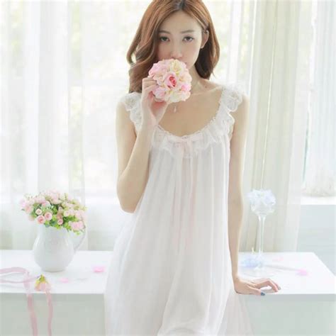 Free Shipping Nylon And Modal Princess Style Womens Nightgown Short