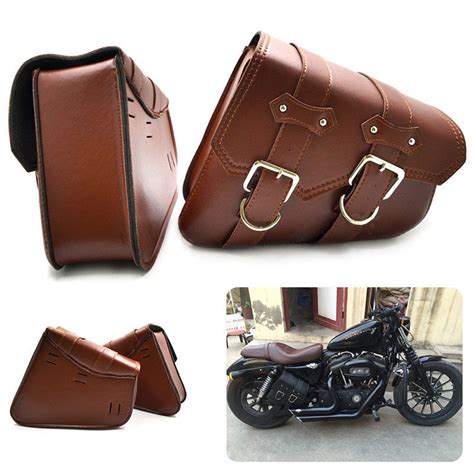 2x Brown Pu Leather Motorcycle Luggage Side Bag Saddlebag For Harley