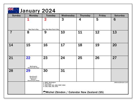 Calendar January 2024 New Zealand Ss 