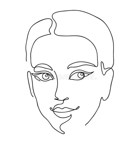 Beautyfull Girl Face Continuous Line Drawing Black And White Vector