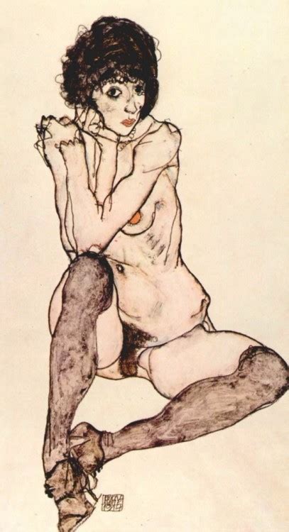 Egon Schiele Naked Lady Crouching Nude In Shoes And Black Etsy My Xxx