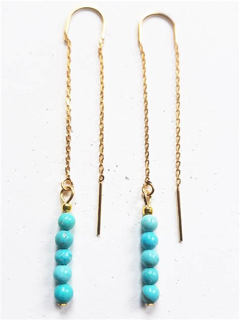 Gold Threader Earrings Turquoise Gemstone Threader Earrings Etsy Uk