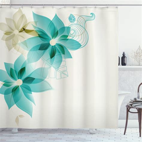 Teal Shower Curtain Vintage Inspired Floral Design With Abstract