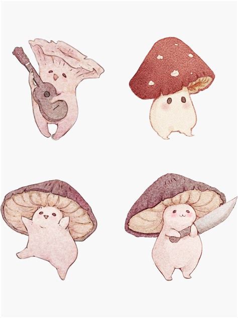 Four Cute Mushroom Friends Sticker By Fairydrop Cute Art Hippie Art