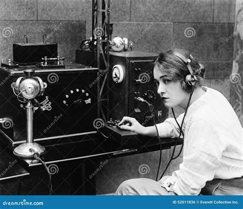 Woman Sending Morse Code Using Telegraph Stock Photo Image Of