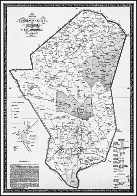 Jefferson County Georgia Vintage Map 1879 Black And White Photograph By