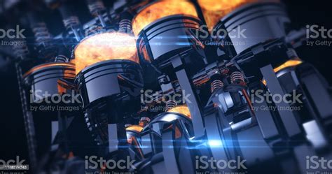 Power Hungry V8 Engine With Explosions 3d Illustration Render Stock