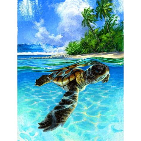 5d Diamond Painting Beach Coconut Turtle Paint With Diamonds Art