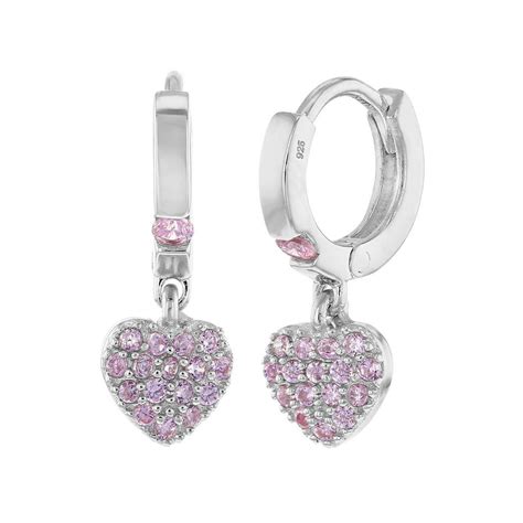 In Season Jewelry 925 Sterling Silver Girls Small Hoop Pink Cz Heart