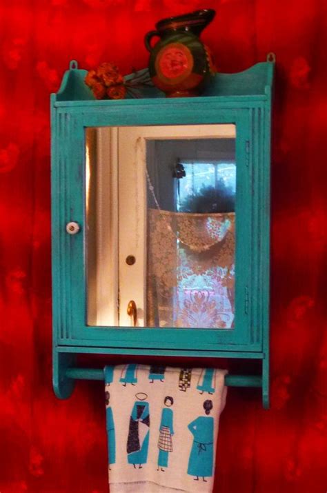Mexican Farmhouse Medicine Cabinet With Towel Bar Vintage Poppy Cottage