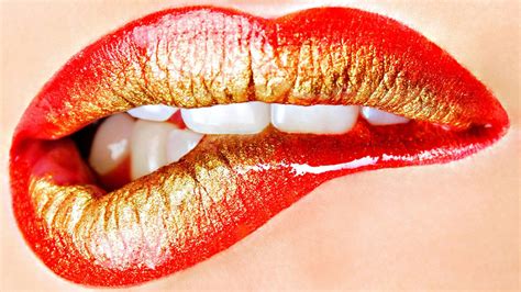 Lips Gold Kiss Lipstick Mouth Red Teeth Free Hd Wallpapers Resolution Filesize Kb Added On July