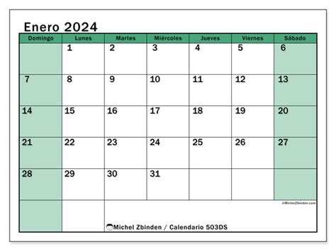 Calendario Enero 2024 503ds Michel Zbinden Gt