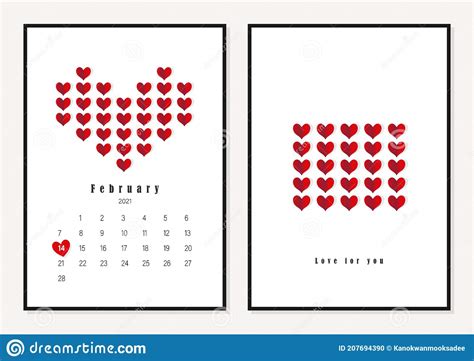 Concepto De Día De San Valentín 14 Febrero 2021 Calendario Día De San
