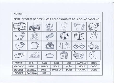 Atividades De Recorte E Colagem De Palavras Alfabetização