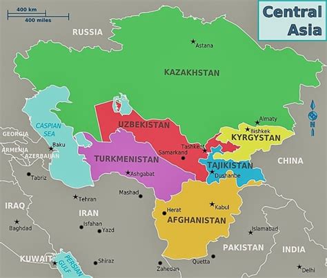 Central Asia Map Guide Tourism Compass Travel Guide