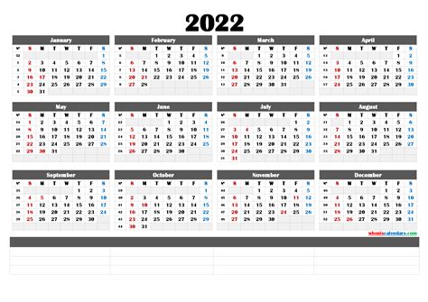 Printable 2022 Calendar By Year 6 Templates