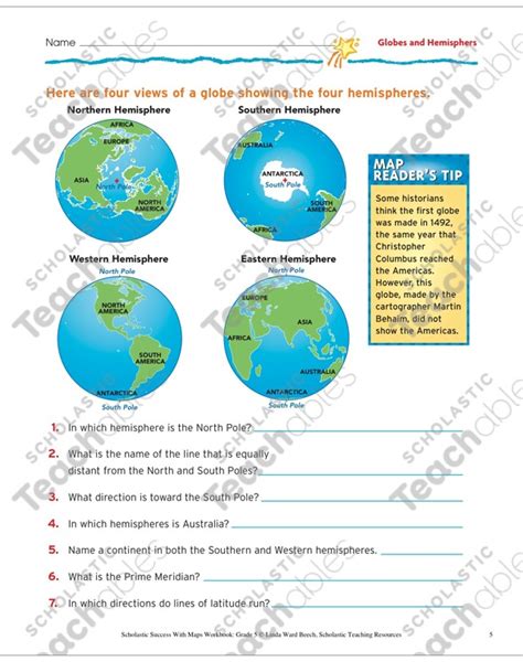 Globes And Hemispheres Map Skills Free Worksheets Samples