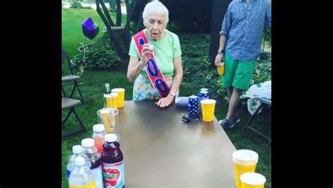 100 year old grandma plays beer pong on birthday