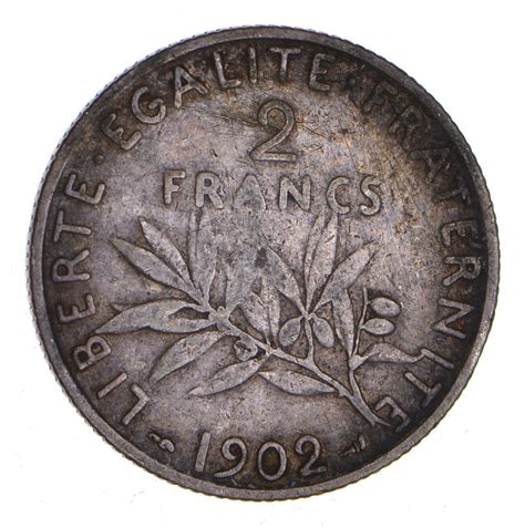 Silver World Coin 1902 France 2 Francs World Silver Coin 10 Grams