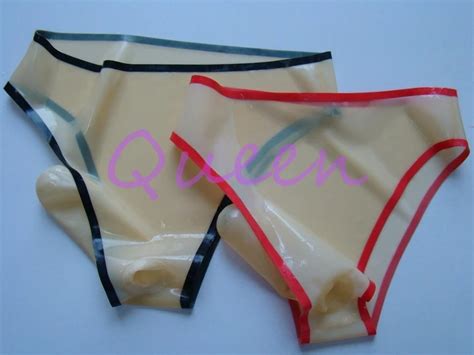 Free Shipping Women Sexy Latex Briefs With Condom Tight Panties Latex Briefs Latex Stripe Pants