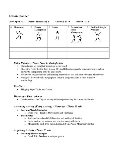 Fitness Lesson Plan 1 Physical Fitness Recreation